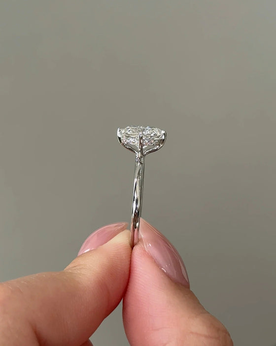 Cushion Cut Diamond Ring with Hidden Halo
