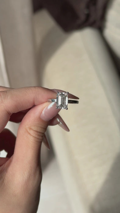 Emerald Cut with Two Sided Pave Diamond Engagement Ring