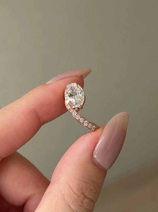 Oval Cut Curvy Pave Diamond Ring