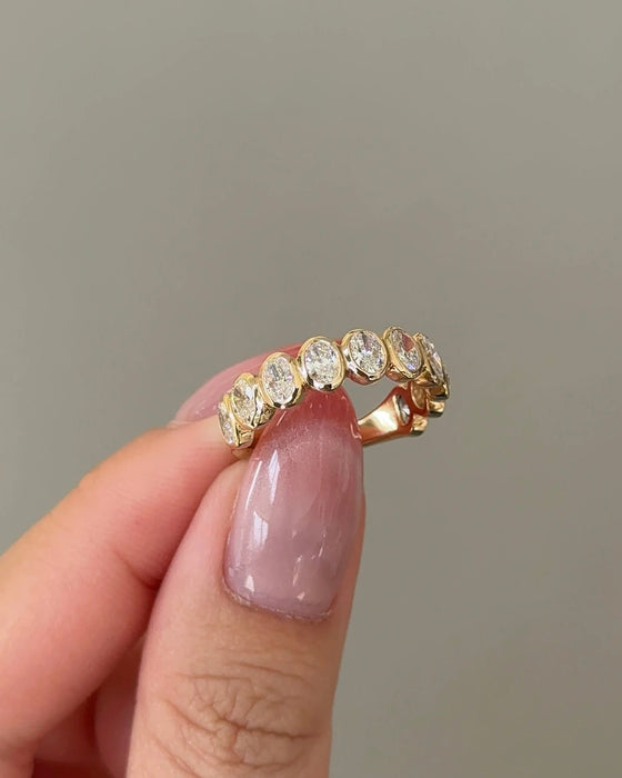 Oval Cut Bezel Diamond Half Eternity Band