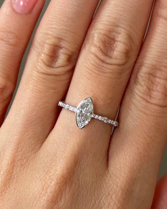 Bezel Set Marquise cut Arc Diamond Ring