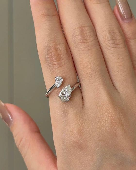 Double Pear Cut Diamond Cuff Ring