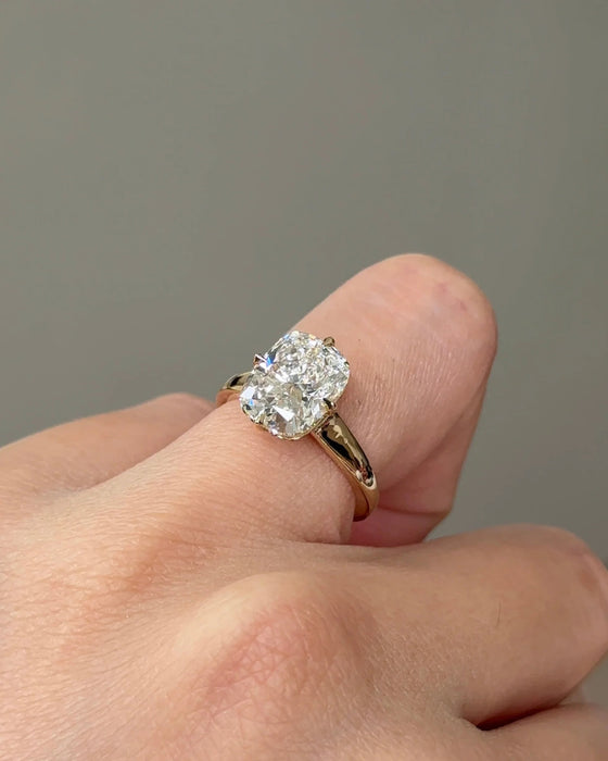 Cushion Cut Cathedral Diamond Ring with Hidden Halo