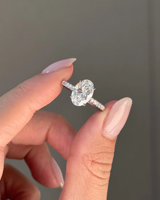Micro Pave Oval Cut Diamond Ring with Hidden Halo