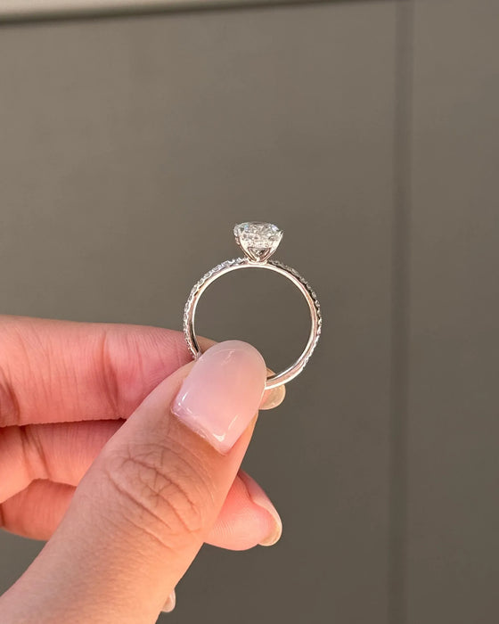 Micro Pave Oval Cut Diamond Ring with Hidden Halo
