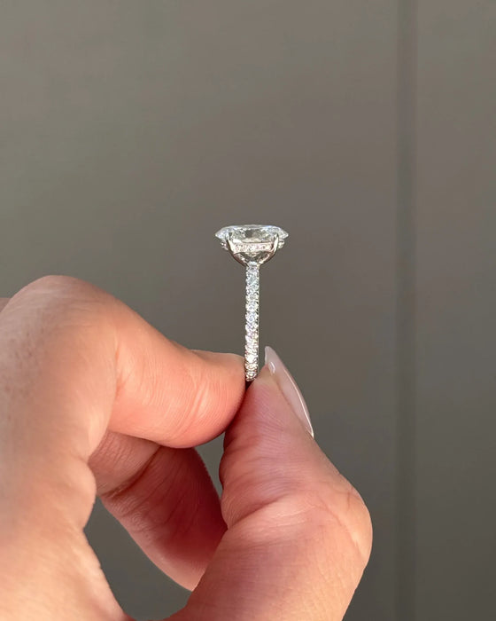 Micro Pave Oval Cut Diamond Ring with Hidden Halo