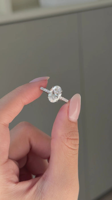 Micro Pave Oval Cut Diamond Ring with Hidden Halo