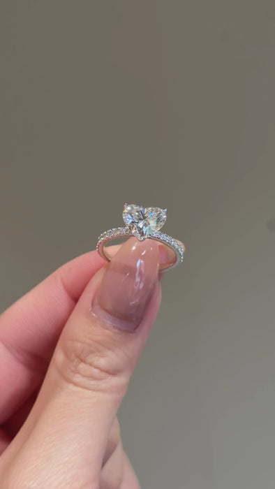 Pave Heart Shaped Diamond Ring with Hidden Halo