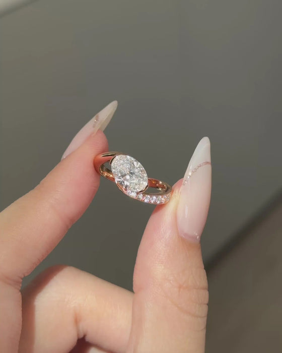 Oval Cut Curvy Pave Diamond Ring