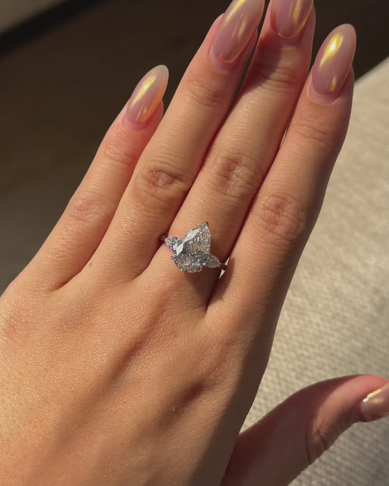 Three-Stone Pear Cut Diamond Ring