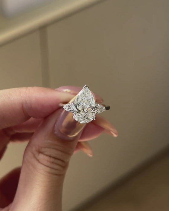 Three-Stone Pear Cut Diamond Ring