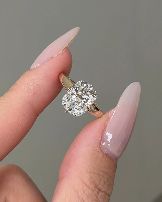 Cushion Cut Cathedral Diamond Ring with Hidden Halo