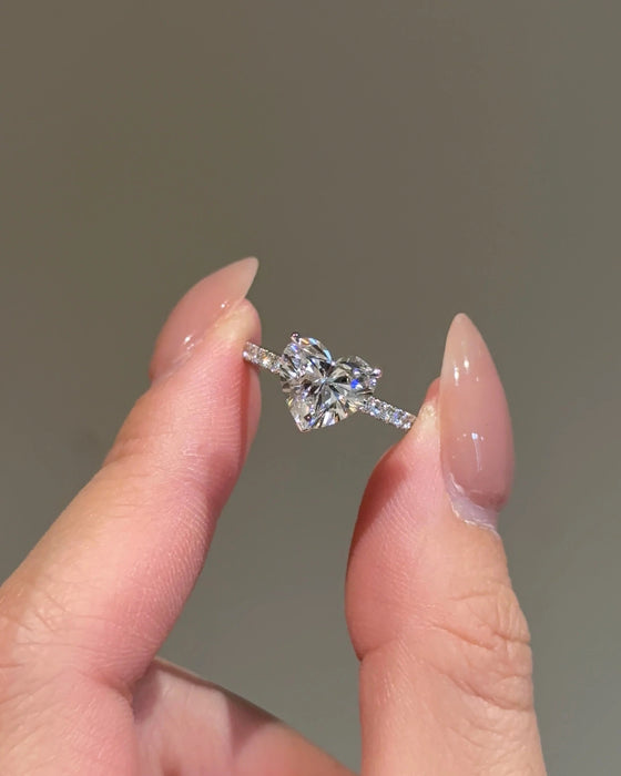 Pave Heart Shaped Diamond Ring with Hidden Halo