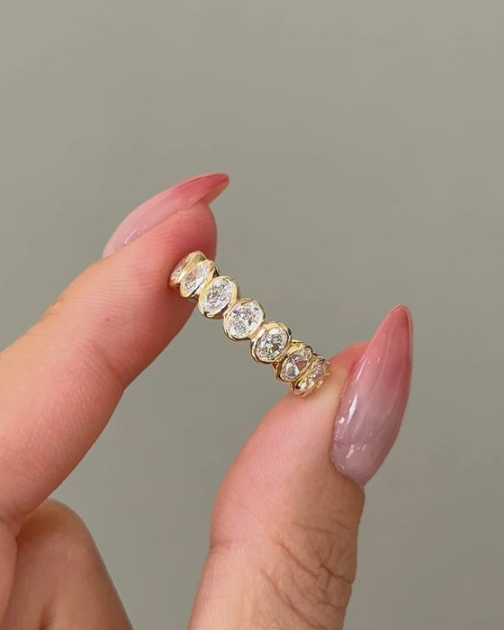 Oval Cut Bezel Diamond Half Eternity Band