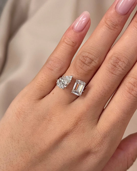Emerald & Pear Cut Cuff Diamond Ring