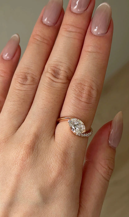 Oval Cut Curvy Pave Diamond Ring