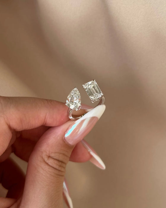 Emerald & Pear Cut Cuff Diamond Ring