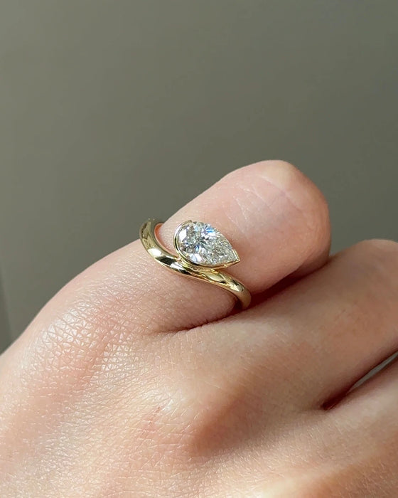 Bezel Set Pear Arc Pinky Diamond Ring