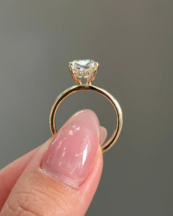Solitaire Cushion with Cigar Band Diamond Ring