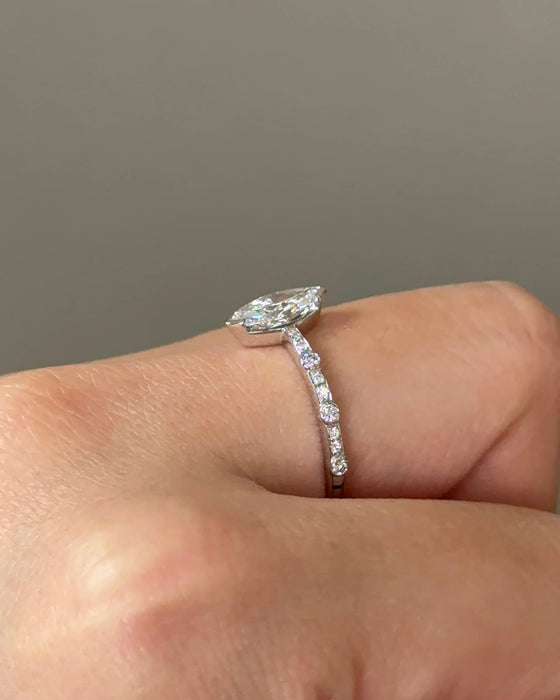 Bezel Set Marquise cut Arc Diamond Ring
