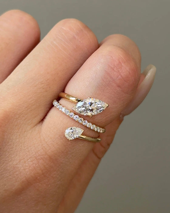 Marquise and Pear cut Twisted Pavé Diamond Ring