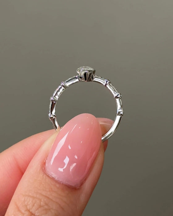 Bezel Set Marquise cut Arc Diamond Ring
