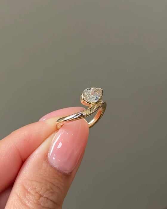 Bezel Set Pear Arc Pinky Diamond Ring