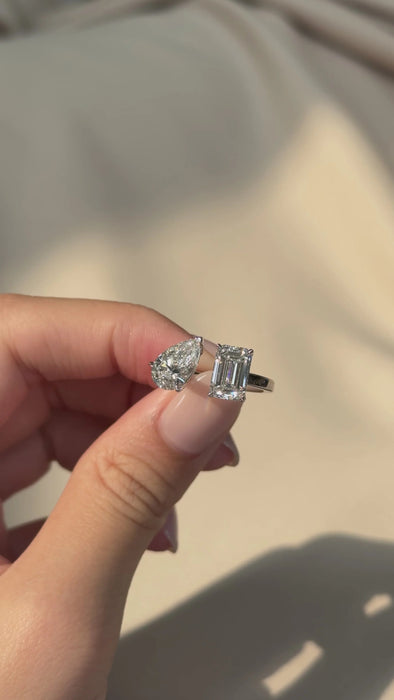 Emerald & Pear Cut Cuff Diamond Ring