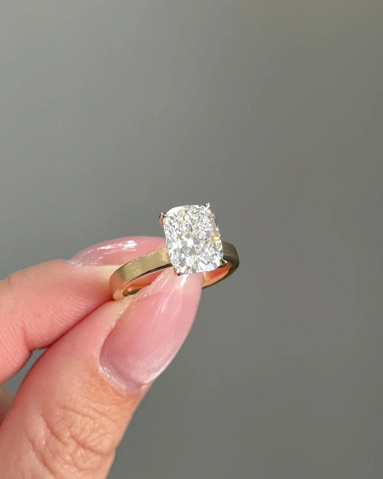 Solitaire Cushion with Cigar Band Diamond Ring
