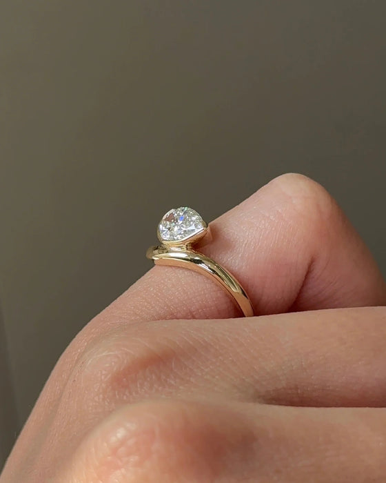 Bezel Set Pear Arc Pinky Diamond Ring