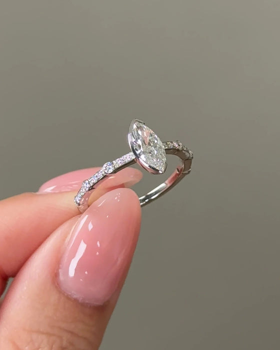 Bezel Set Marquise cut Arc Diamond Ring