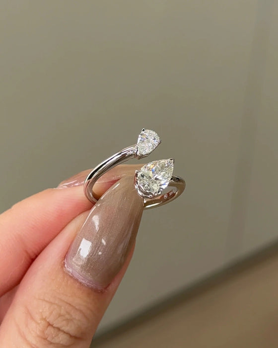 Double Pear Cut Diamond Cuff Ring