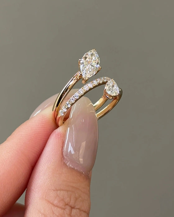 Marquise and Pear cut Twisted Pavé Diamond Ring