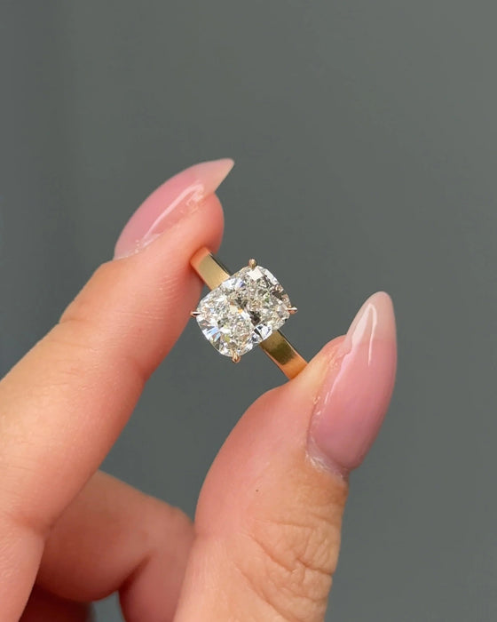 Solitaire Cushion with Cigar Band Diamond Ring