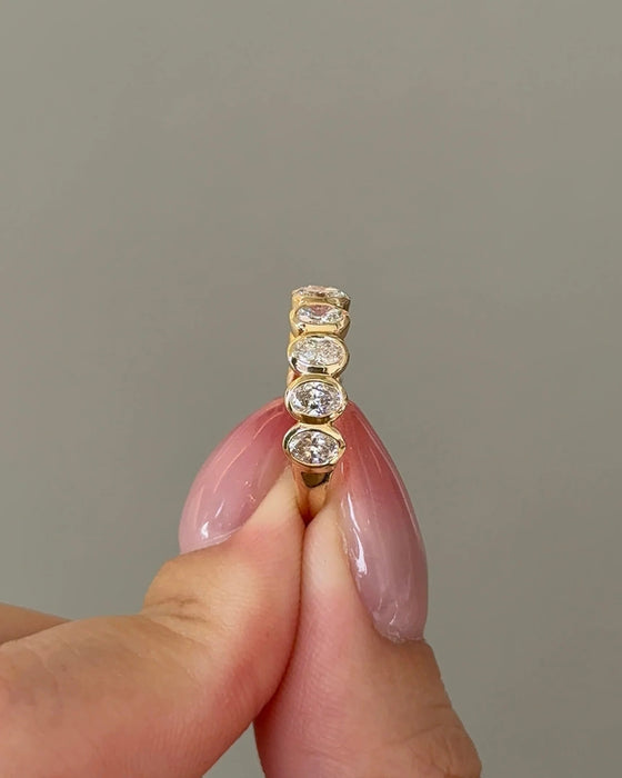 Oval Cut Bezel Diamond Half Eternity Band