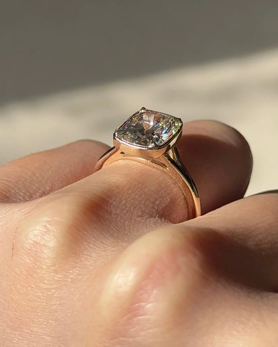 Solitaire Bezel Set Elongated Cushion Diamond Ring