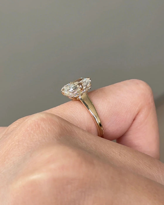 Cushion Cut Cathedral Diamond Ring with Hidden Halo